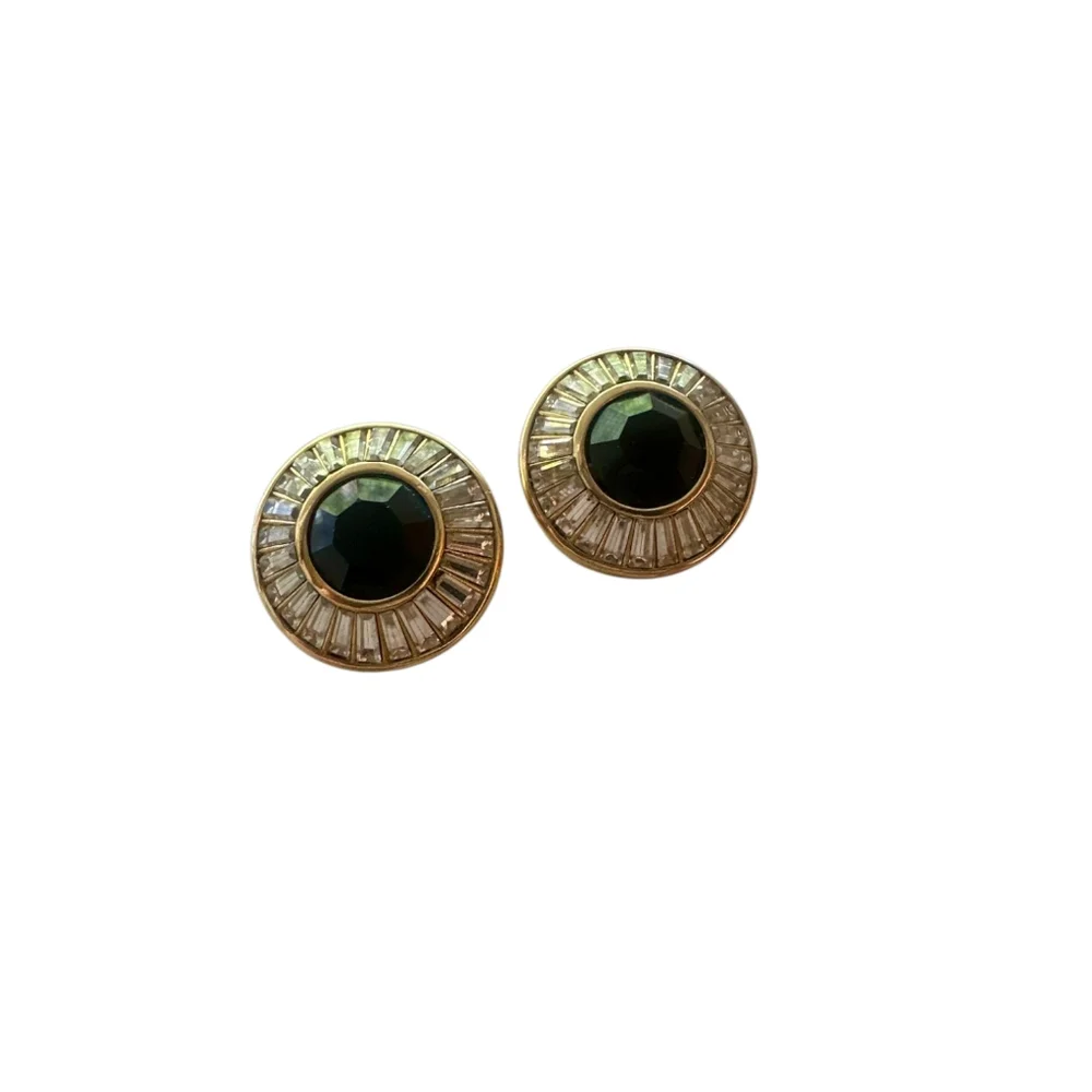 Vintage Christian Dior Earrings – Gold-Tone, Baguette Rhinestones - Picture 8 of 9